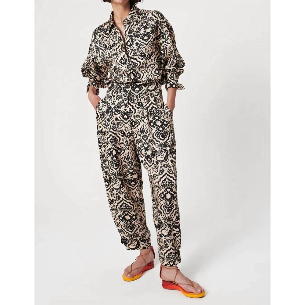Printed Straight-Leg pants in Black and Cream